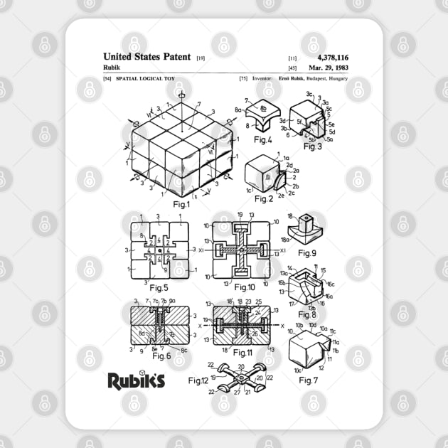 Rubik's Cube Patent Black Magnet by Luve